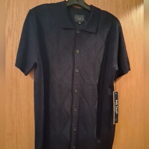 Marc Asher  Soft Touch Shirt Sweater Polo Luxe Collection Short Sleeve Navy Sz M